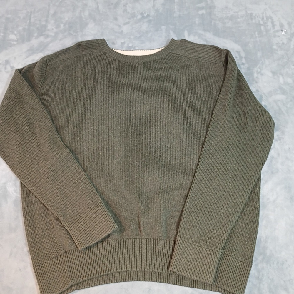 Levis Mens Large Olive Green Ribbed Knit Crewneck 100% Cotton Sweater 0595